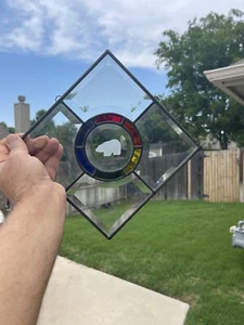 Art Deco Geometric Rainbow Stained Glass|Beveled Glass Panel Suncatcher. - Picture 1 of 9