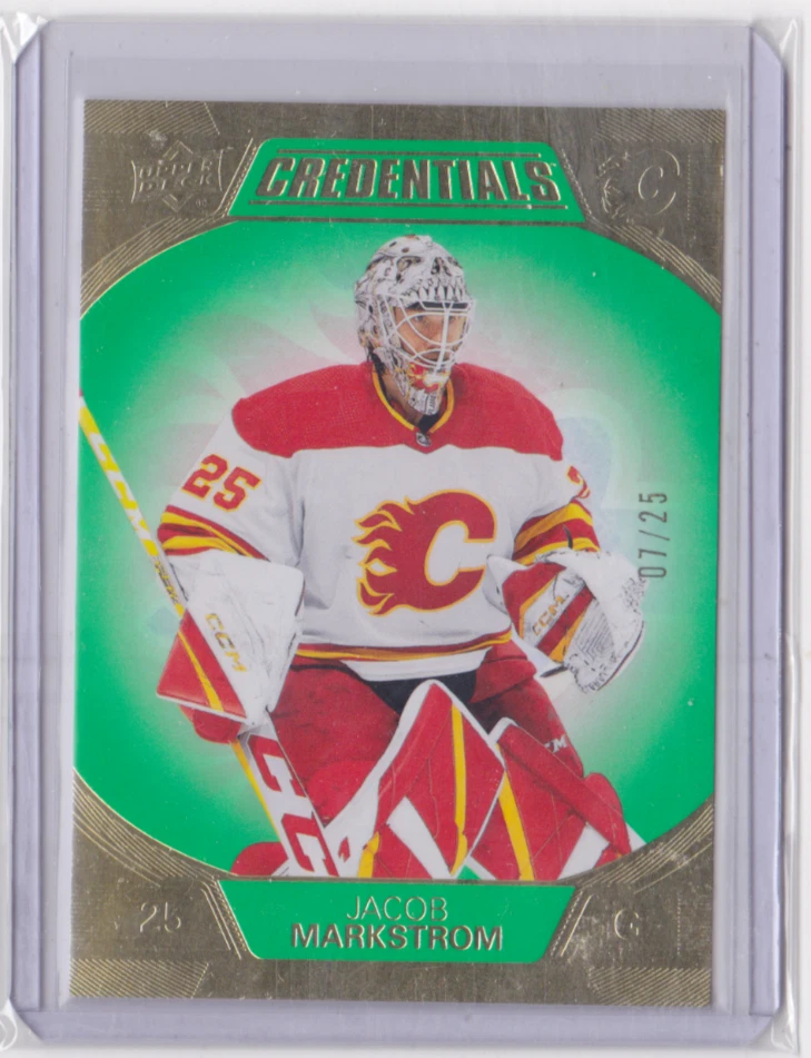 2022-23 UD CREDENTIALS GREEN BASE PARALLEL/25 JACOB MARKSTROM #13 CALGARY FLAMES - Image 1 of 2