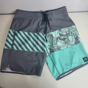 Rusty Board Shorts Mens 32 Multi Color Swimsuit Gray and Aqua Green Classic Fit - Picture 1 of 11