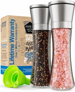 Stainless Steel Salt & Pepper Grinder Set, Adjustable Ceramic, Glass Shakers - Picture 1 of 8