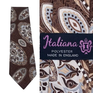 VINTAGE 70s Wide Kipper Tie Mod Scooter Necktie 1970s Brown Paisley - Picture 1 of 4