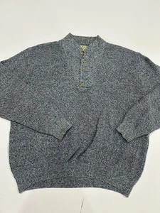 LL Bean USA grau/blau Henley Strick Fischer Ripp Freizeit Pullover Herren XL - Bild 1 von 6