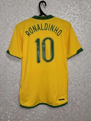 Vintage Brazil Ronaldinho #10 Nike Jersey Kids XL Fits Men’s Small Yellow Green - Image 1 of 4