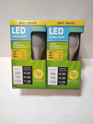 Pair Of Soft White LED 3 Way 40/60/100 Watt Replacement Light Bulbs - Image 1 of 3