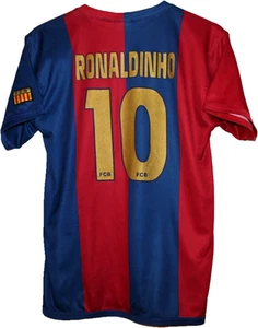#10 Ronaldinho Barcelona FC Football SHIRT Jersey size 170cm. Youth XL Roger's - Picture 1 of 8