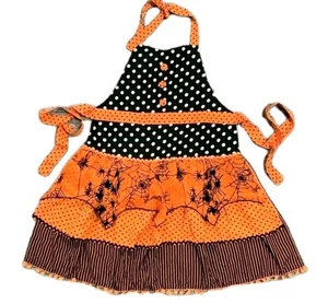 Pier 1 Imports Halloween Polka Dot Spider Web Hostess Apron Black Orange - Picture 1 of 7