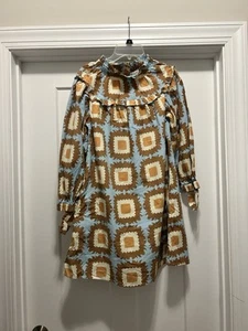 Olivia James The Label Mini Dress Block Print Cotton Ruffled Collar Size XS Boho - Picture 1 of 7