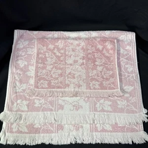 Set Of 3 Cannon Towels Pink Leaves Bath Hand Wash Cloth Vintage Fringe - Picture 1 of 7