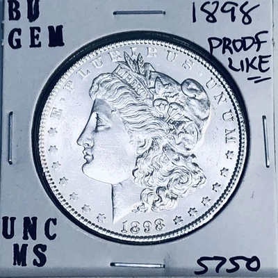 1898 BU GEM MORGAN SILVER DOLLAR UNC MS+++ U.S. MINT RARE COIN 5750 - Image 1 of 3