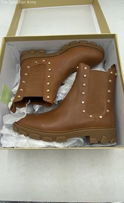 Michael Kors Womens Ridley Brown Studded Round Toe Pull-On Chelsea Boots - Image 1 of 4
