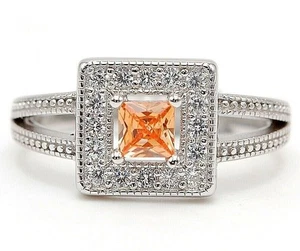  1CT Treated Padparadscha Sapphire & Topaz 925 Sterling Silver Ring Sz 6 &4-5 - Picture 1 of 3