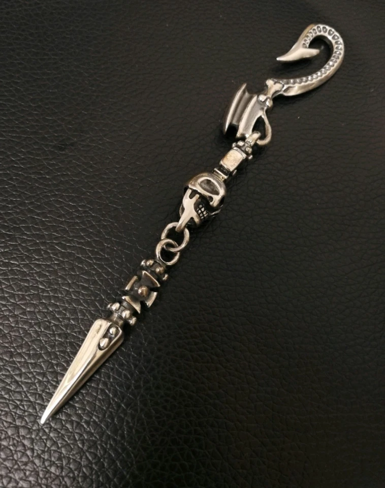 Third Arrows Skull Dagger Keychain 925 Sterling Silver Chain Hook Design - Image 1 of 2