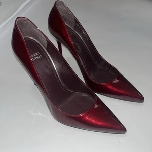 Stuart Weitzman Red Patent Nouveau Pointed Toe Leather High Heel Sz 8 Stiletto - Picture 1 of 11