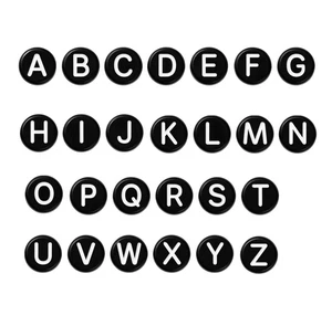 100pcs 7mm flat round black mixed & single letters acrylic alphabets beads A-Z - Picture 1 of 34