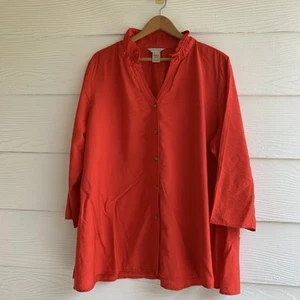 Blusa túnica múltiple para mujer Plus 1X Lagenlook mangas 3/4 botones naranja - Imagen 1 de 10