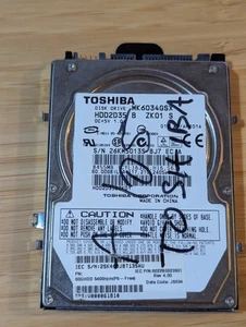 Toshiba 60GB SATA-150 8MB Cache 5400RPM 2.5" Internal Hard Drive HDD (MK6034GSX) - Picture 1 of 4