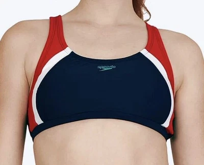 SPEEDO Quantum Splice Fusion Navy Blue Red White Bikini Swim Top Women XL - Image 1 of 3
