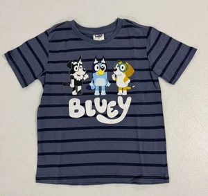 Size 4 Bluey Striped Dark Blue Tee with Bluey, Mackenzie and Honey - Picture 1 of 2