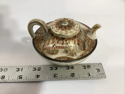 Rare Japanese Satsuma Miniature  Saki / Teapot  Footed,Signed  2 1/2” H - Image 1 of 4