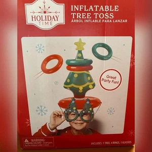 Holiday Time Inflatable Tree Toss Game Christmas Party Family Set 4 Rings Glasse - Picture 1 of 2