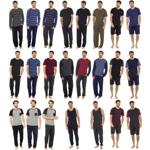 Mens Cotton Pyjamas Short Long Sleeve Top Pyjama Shorts Bottoms Set PJs - Picture 1 of 40