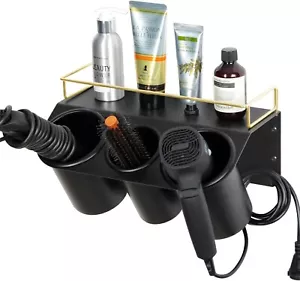 Hair Dryer Holder Wall Mount Bathroom Vanity Black - Picture 1 of 7
