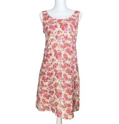Vtg Laura Ashley Linen Dress Floral Sleeveless Empire Waist Sheath Romantic US 8 - Image 1 of 4