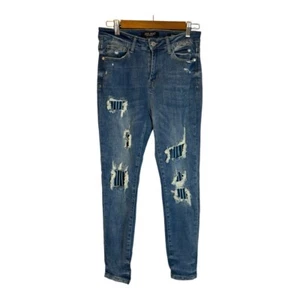 Pantalones de mezclilla para mujer Judy Blue talla 7/28 calce ajustado parche a rayas desgastado - Imagen 1 de 6