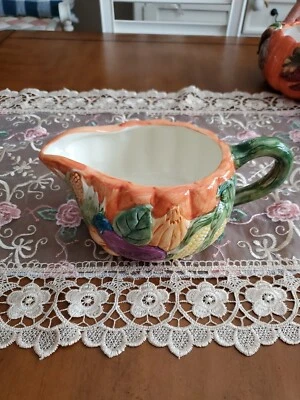 Orange Pumpkin Ceramic Gravy Boat Harvest Celebrate Fall Together  7 Inch. - Image 1 of 2