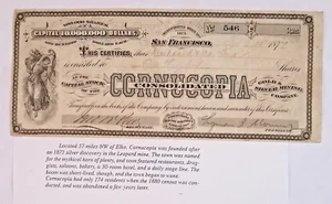 USA gold silver mining stock CA Francisco Cornucopia Consolidated 1877, Elko NV - Foto 1 di 3