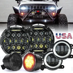 For Jeep Wrangler JK 2007-2018 Combo DOT 7'' LED Headlights Turn Fog Lights Kits - Foto 1 di 12