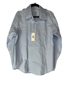 Cobra Men’s Italian Cotton Button Down Shirt Sky Blue White Piping Large L - Picture 1 of 9