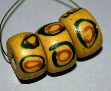Antique Venetian Yellow Trail Decorated Italian Glass Eye Beads, African Trade