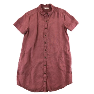 Lucky Brand Linen Blend Shirt Dress Pink Womens Medium Button Up Short Sleeve - Picture 1 of 9