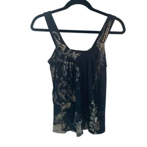 Blusa sin mangas Express negra y dorada para mujer Y2K con estampado floral XS - Imagen 1 de 8