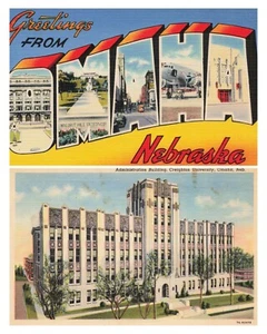 Lot of 2 Omaha Nebraska Vintage PCs  Greetings and Creighton U. Unposted  - Picture 1 of 5
