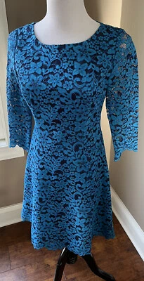 Shoshanna 3/4 рукав 2-цветное платье в темно-синий w/лазурный синий кружева в размер 4 EUC - Изображение 1 из 4