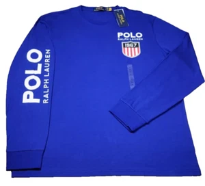 Polo Ralph Lauren Men's SZ L Classic Long Sleeve 1967 USA Shield T-Shirt Blue - Picture 1 of 4