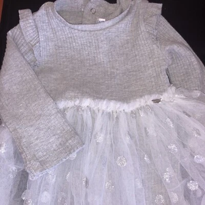 Vestido Tutú MAYORAL Bebé Brillante Tul 9 Meses Plateado Una Pieza Falda Niña Foto 1 de 4