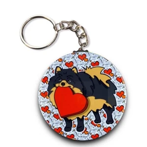 Portachiavi San Valentino cane pomerania marrone nero fatto a mano arte regalo accessori - Foto 1 di 16