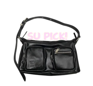 Borsa hobo Margesherwood Outpocket nera lucida tinta unita Corea FedEx spedizione veloce - Foto 1 di 1