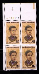 US USA Sc# 2567 MNH FVF PLATE # BLOCK Jan E. Matzeliger Inventor - Picture 1 of 1