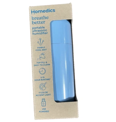 HoMedics Breathe Better Portable Ultrasonic Humidifier Glossy Sky Blue- SEALED - Image 1 of 4