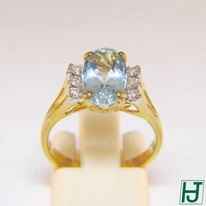 Oval shaped Aquamarine Ring w Diamonds, 14k Yellow Gold, 2.59 carat, Size 6.25 - Picture 1 of 7