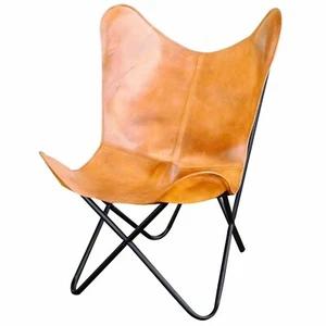 Cowhide Leather Butterfly Chair Real Hide Seat Handmade Rustic Accent Furniture - Picture 1 of 10