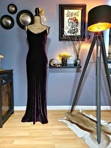 Gothic 90s Y2K Dark Burgundy Long Bias Cut Velvet Slip Dress UK 10/ 12 (US 8) - Picture 1 of 13