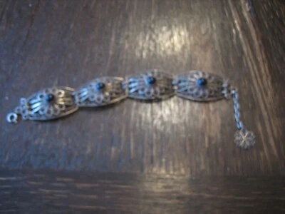 breites Jugendstil Armband 800er Silber Stein blau Filigranarbeit 2,7 cm breit - Bild 1 von 4
