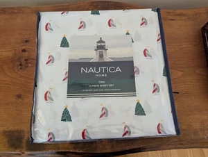 Nautica Holiday Christmas Tree Sailboat Twin 3 Piece Sheet Set New in Package - Picture 1 of 6