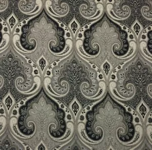 KRAVET LATIKA GRIGIO OMBRA NERO DAMASCATO 100% LINO TESSUTO MULTIUSO BTY 54"W - Foto 1 di 5
