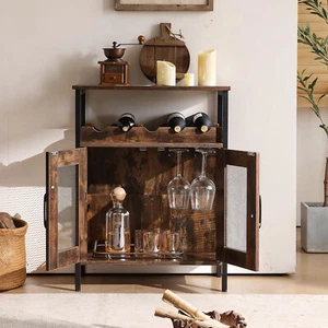 Rustic Drinks Cabinet Sideboard Cupboard Buffet Kitchen Storage Wine Bottle Rack - Picture 1 of 16
